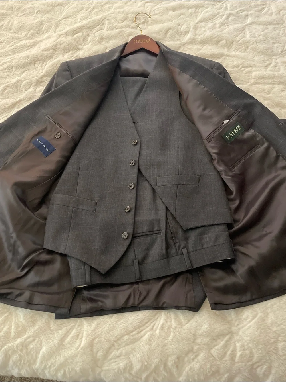 Ralph Lauren Men's Charcoal Gray Three-Piece Suit Vest & Jacket